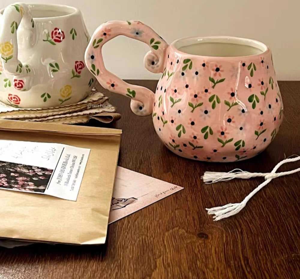 مغ زخرفة زهور وردي يد كبيرة 350 ملي