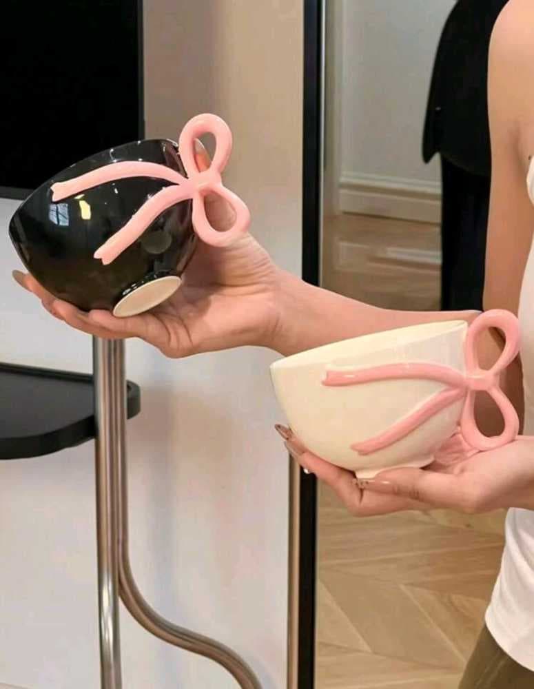 كوب مقبض فيونكه بتصميم جديد 300 ملي لون أبيض