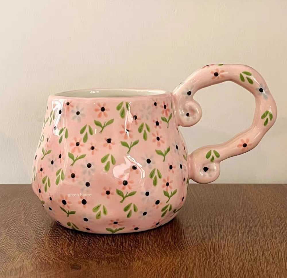 مغ زخرفة زهور وردي يد كبيرة 350 ملي