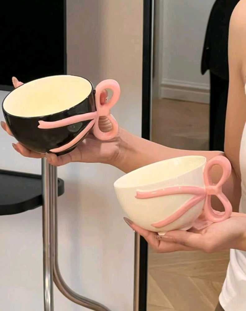 كوب مقبض فيونكه بتصميم جديد 300 ملي لون أبيض