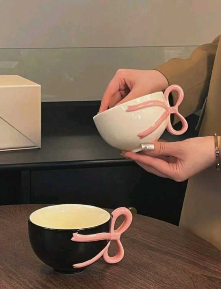 كوب مقبض فيونكه بتصميم جديد 300 ملي لون أبيض