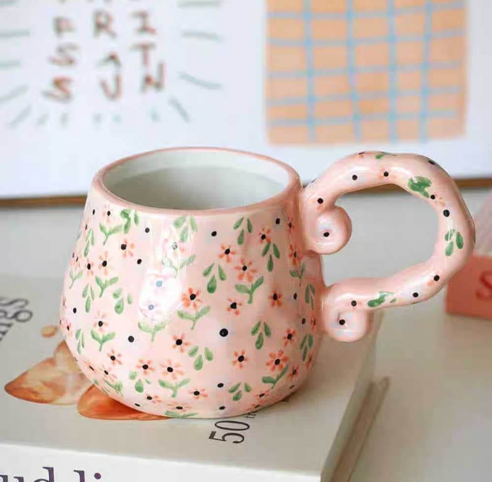 مغ زخرفة زهور وردي يد كبيرة 350 ملي