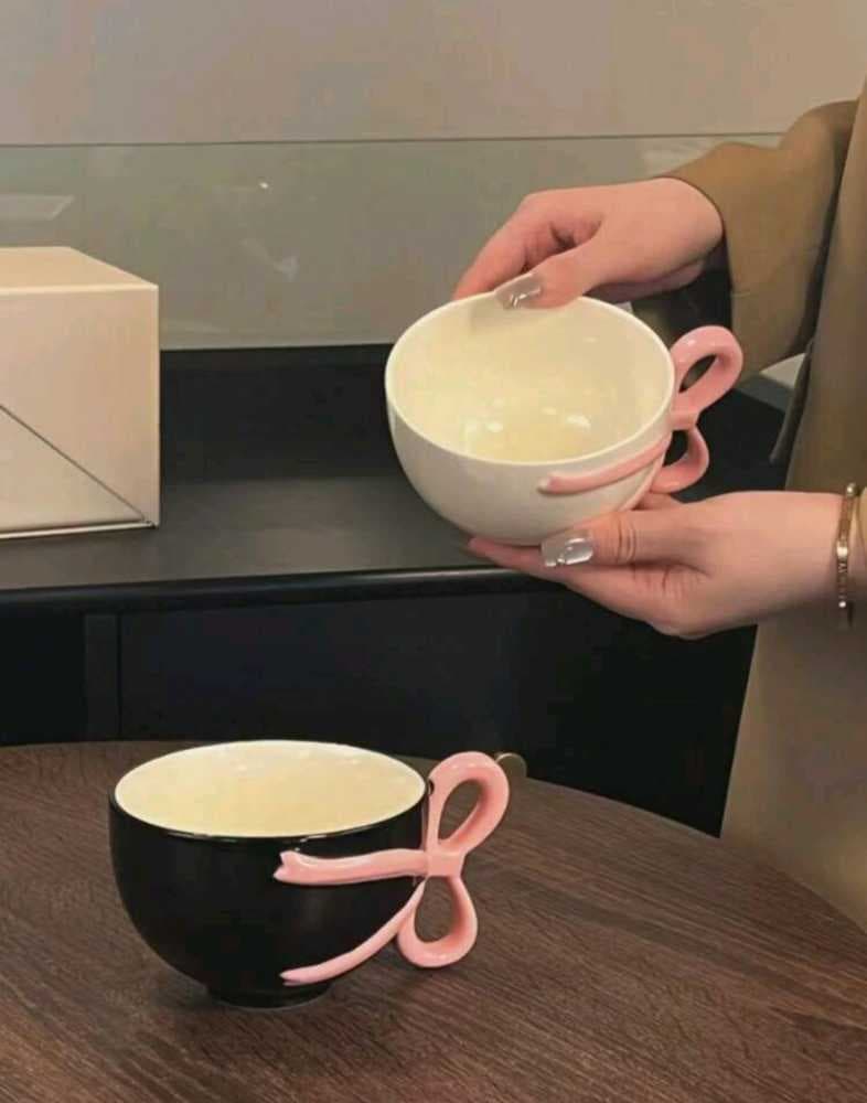 كوب مقبض فيونكه بتصميم جديد 300 ملي لون أبيض