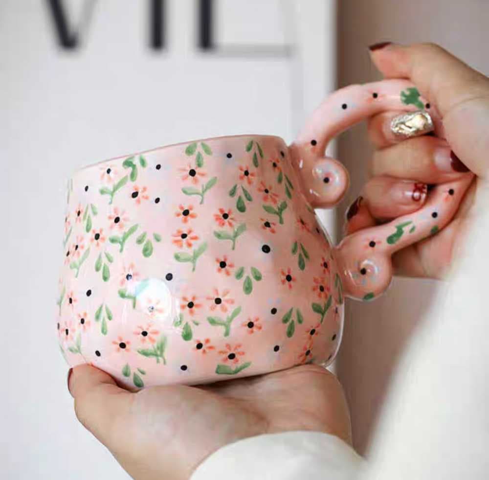 مغ زخرفة زهور وردي يد كبيرة 350 ملي